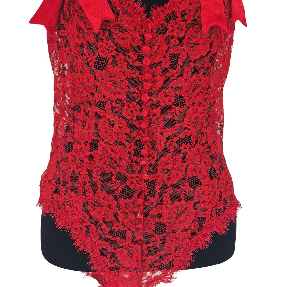 Vintage Victoria's Secret Women's M Red Lace Teddy Button Front Bow Lingerie - Picture 4 of 9